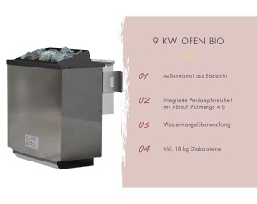 Karibu Fasssauna 1 + 9kW Bio-Kombiofen + externe Steuerung - 38mm Saunafass - Tonnendach - natur