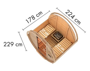 Karibu Fasssauna 1 + 9kW Bio-Kombiofen + externe Steuerung - 38mm Saunafass - Tonnendach - natur