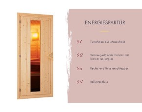 Karibu Gartensauna Hytti 0 + 9kW Saunaofen + integrierte Steuerung - 38mm Saunahaus - Pultdach - Energiespartür - natur