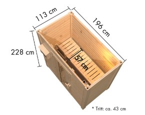 Karibu Gartensauna Hytti 0 + 9kW Bio-Kombiofen + externe Steuerung - 38mm Saunahaus - Pultdach - Energiespartür - natur