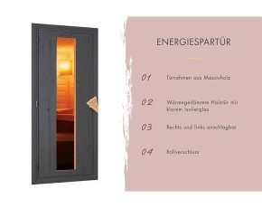 Karibu Gartensauna Hytti 0 + 9kW Saunaofen + integrierte Steuerung - 38mm Saunahaus - Pultdach - Energiespartür - terragrau