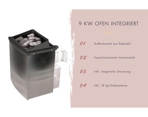 Karibu Gartensauna Hytti 0 + 9kW Saunaofen + integrierte Steuerung - 38mm Saunahaus - Pultdach - Energiespartür - terragrau