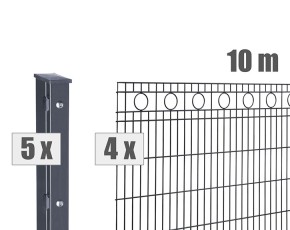 Deutsche Zauntechnik Schmuckzaun Komplettset Residenz standard ROM - Metallzaun / Vorgartenzaun - anthrazit - 10 x 0,8 m