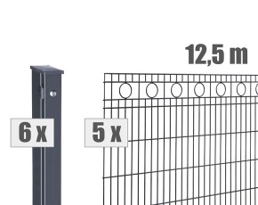 Deutsche Zauntechnik Schmuckzaun Komplettset Residenz standard ROM - Metallzaun / Vorgartenzaun - anthrazit - 12,5 x 1,0 m