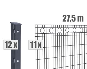 Deutsche Zauntechnik Schmuckzaun Komplettset Residenz standard ROM - Metallzaun / Vorgartenzaun - anthrazit - 27,5 x 0,8 m