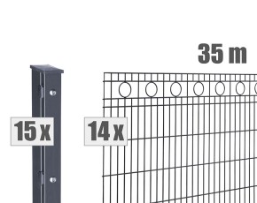 Deutsche Zauntechnik Schmuckzaun Komplettset Residenz standard ROM - Metallzaun / Vorgartenzaun - anthrazit - 35 x 0,8 m