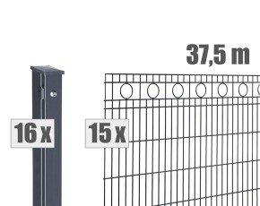 Deutsche Zauntechnik Schmuckzaun Komplettset Residenz standard ROM - Metallzaun / Vorgartenzaun - anthrazit - 37,5 x 0,8 m