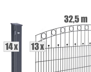 Deutsche Zauntechnik Schmuckzaun Komplettset Residenz standard WIEN - Metallzaun / Vorgartenzaun - anthrazit - 32,5 x 1,0 m