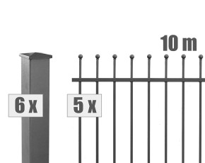 Deutsche Zauntechnik Schmuckzaun Komplettset Residenz select DAVOS+ - Metallzaun / Vorgartenzaun - anthrazit - 10 x 1,2 m