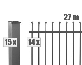 Deutsche Zauntechnik Schmuckzaun Komplettset Residenz select DAVOS+ - Metallzaun / Vorgartenzaun - anthrazit - 27 x 0,9 m