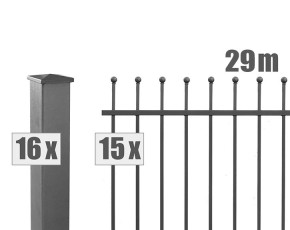 Deutsche Zauntechnik Schmuckzaun Komplettset Residenz select DAVOS+ - Metallzaun / Vorgartenzaun - anthrazit - 29 x 0,9 m