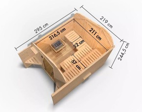 Karibu Fasshaus 2 Asymmetrisch + 9kW Saunaofen + externe Steuerung - 38mm Saunahaus - Tonnendach - natur