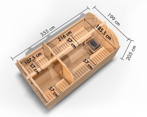 Karibu Fasssauna Quadro 3 + Vorraum + 9kW Saunaofen + externe Steuerung - 38mm Saunafass - Tonnendach - natur