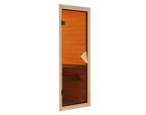 Karibu Innensauna Minja + Dachkranz - 68mm Elementsauna - Ganzglastür bronziert - 230V Sauna