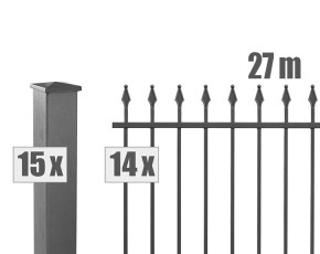 Deutsche Zauntechnik Schmuckzaun Komplettset Residenz select ZERMATT+ - Metallzaun / Vorgartenzaun - anthrazit - 27 x 0,9 m