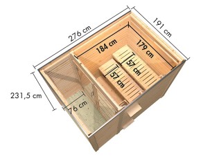 Karibu Gartensauna Angkor 1 + 9kW Saunaofen + externe Steuerung - 38mm Saunahaus - Flachdach - natur