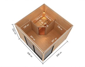 Karibu Gartensauna Terning 1 0 + Vorraum + 9kW Saunaofen + externe Steuerung - 38mm Saunahaus - Flachdach - natur