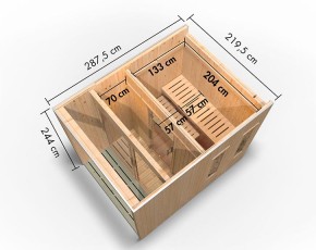 Karibu Gartensauna Catalina + Vorraum + 9kW Bio-Kombiofen + externe Steuerung - 73mm Saunahaus - Flachdach - natur