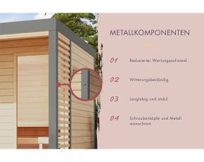 Karibu Gartensauna Ares 1 + 9kW Saunaofen + externe Steuerung - 38mm Hybrid-Saunahaus - Flachdach - terragrau/staubgrau