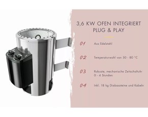 Karibu Innensauna Irava 1 + Glasfront + Superior-Ausstattung + 3,6kW Plug&Play Saunaofen + integrierte Steuerung - 68mm Systemsauna