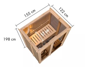 Karibu Innensauna Irava 1 + Glasfront + Superior-Ausstattung + 3,6kW Plug&Play Saunaofen + integrierte Steuerung - 68mm Systemsauna