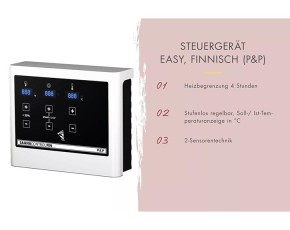 Karibu Innensauna Irava 1 + Glasfront + Superior-Ausstattung + 3,6kW Plug&Play Saunaofen + externe Steuerung - 68mm Systemsauna