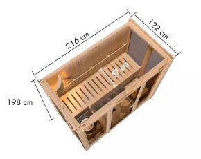 Karibu Innensauna Irava 2 + Glasfront + Superior-Ausstattung + 3,6kW Plug&Play Saunaofen + externe Steuerung - 68mm Systemsauna