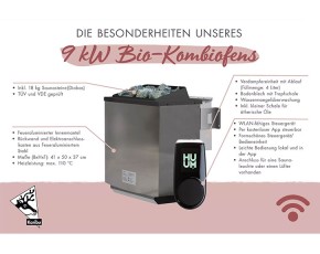 Karibu 9kW Bio-Kombiofen + Steuerung UKU WIFI + 18kg Diabas-Steinen