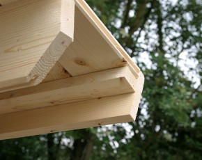 Finnhaus Wolff Holz-Gartenhaus Birte 2722 40 mit Halbglastür - 40mm Blockbohlenhaus - Geräteschuppen - Stufendach - natur