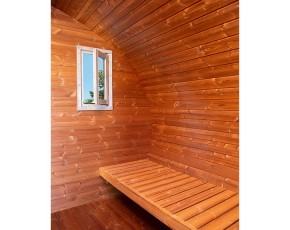 Finnhaus Wolff Fasssauna Sverre 4020 + Vorraum + schwarze Dachschindeln - 42mm Gartensauna - Bausatz - natur