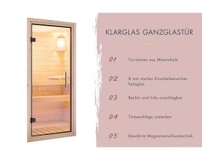 Garten-Freunde-Deal - Karibu Innensauna Auri 2 + 9kW Bio-Kombiofen + externe Steuerung - 68mm Elementsauna - Ganzglastür klar