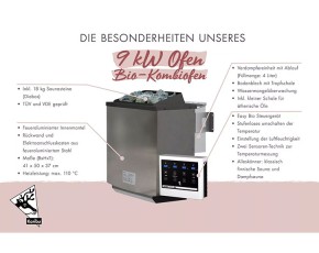 Garten-Freunde-Deal - Karibu Innensauna Auri 2 + 9kW Bio-Kombiofen + externe Steuerung - 68mm Elementsauna - Ganzglastür klar