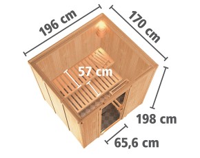 Garten-Freunde-Deal - Karibu Innensauna Auri 2 + 9kW Bio-Kombiofen + externe Steuerung - 68mm Elementsauna - Ganzglastür klar