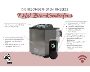 Garten-Freunde-Deal - Karibu Innensauna Auri 2 + 9kW Bio-Kombiofen + WIFI Steuerung - 68mm Elementsauna - Ganzglastür klar