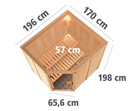 Garten-Freunde-Deal - Karibu Innensauna Auri 3 + 9kW Bio-Kombiofen + externe Steuerung - 68mm Systemsauna - Ecksauna - Ganzglastür klar