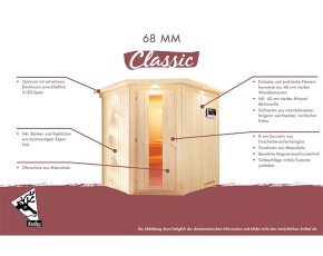 Garten-Freunde-Deal - Karibu Innensauna Auri 3 + 9kW Bio-Kombiofen + WIFI Steuerung - 68mm Systemsauna - Ecksauna - Ganzglastür klar