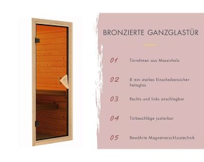 Garten-Freunde-Deal - Karibu Innensauna Auri 4 + 9kW Bio-Kombiofen + externe Steuerung - 68mm Systemsauna - Ganzglastür bronziert