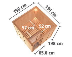 Garten-Freunde-Deal - Karibu Innensauna Auri 4 + 9kW Bio-Kombiofen + externe Steuerung - 68mm Systemsauna - Ganzglastür bronziert