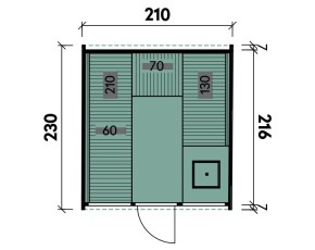 Finnhaus Wolff Fasssauna Carol 2123 + U-Form-Bänke + schwarze Dachschindeln - 42mm Gartensauna - Bausatz - natur