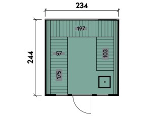 Finnhaus Wolff Fasssauna Stella 2324 + U-Form-Bänke - 127mm Gartensauna - montiert - natur