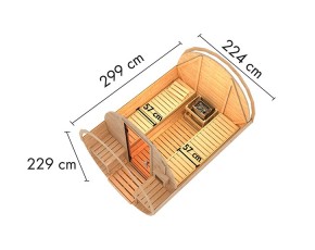 KARIBU FREUNDE DEAL Fasssauna Gardenfriends + Terrasse - 38mm Saunafass - Tonnendach - natur