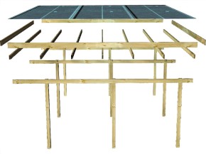 Karibu Einzelcarport Eco 1C + 2 Einfahrtsbögen - Holz-Carport - 9cm Pfosten - Flachdach