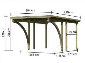 Karibu Einzelcarport Eco 1C + 2 Einfahrtsbögen - Holz-Carport - 9cm Pfosten - Flachdach