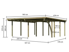 Karibu Doppelcarport Eco 2B + Einfahrtsbogen - Holz-Carport - 9cm Pfosten - Flachdach