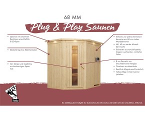 Karibu Innensauna Minja - 68mm Elementsauna - Ganzglastür bronziert - 230V Sauna