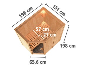 Karibu Innensauna Saja - 68mm Elementsauna - Ganzglastür bronziert - 230V Sauna - Ecksauna