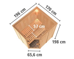 Karibu Innensauna Lilja - 68mm Elementsauna - Ganzglastür bronziert - 230V Sauna - Ecksauna