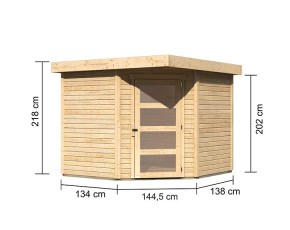 Karibu Holz-Gartenhaus Schwandorf 5 - 19mm Elementhaus - 5-Eck-Gartenhaus - Flachdach - natur