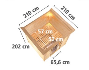 Karibu Innensauna Rodin + Dachkranz - 68mm Elementsauna - Ganzglastür graphit