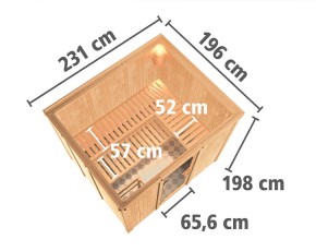 Karibu Innensauna Gobin + 9kW Bio-Kombiofen + externe Steuerung Easy bio - 68mm Elementsauna - Ganzglastür graphit